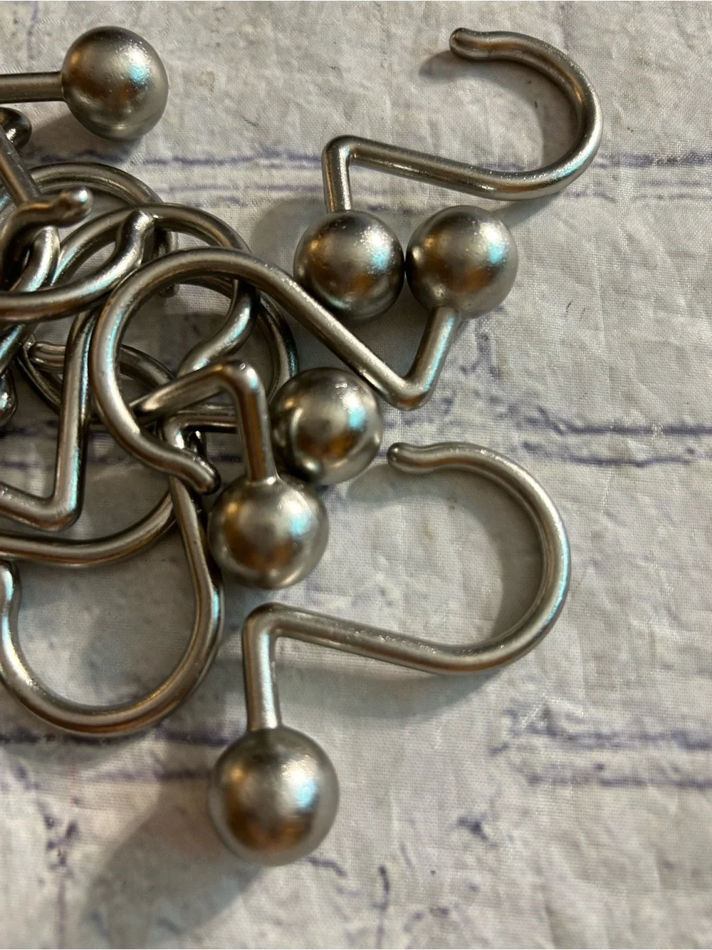 SILVER TONE BALLS ON MATCHING SHOWER CURTAIN HOOKS MATTE FINISH (12)